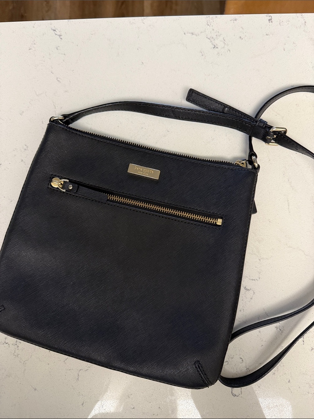 kate spade Black Leather Crossbody with Gold Hardware